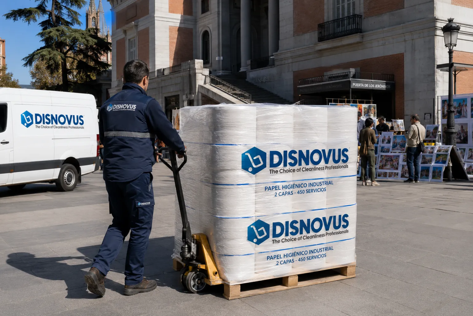 Palé de papel higiénico industrial Disnovus para entrega en Madrid