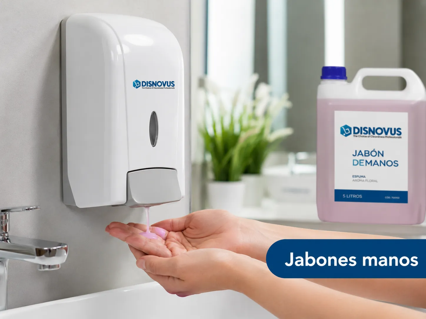 Dispensador de jabón de manos Disnovus y garrafa de recarga