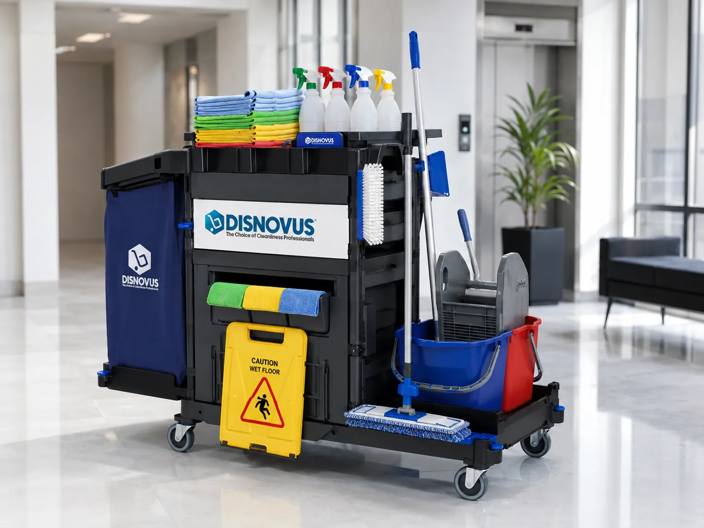 Carro de limpieza profesional Disnovus con útiles y material